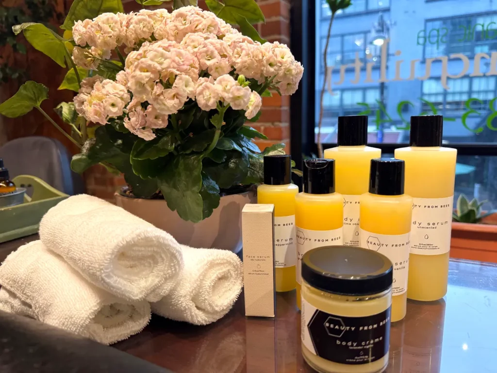 Beauty From Bees skincare products at Tranquility Organic Spa in Yaletown, Vancouver